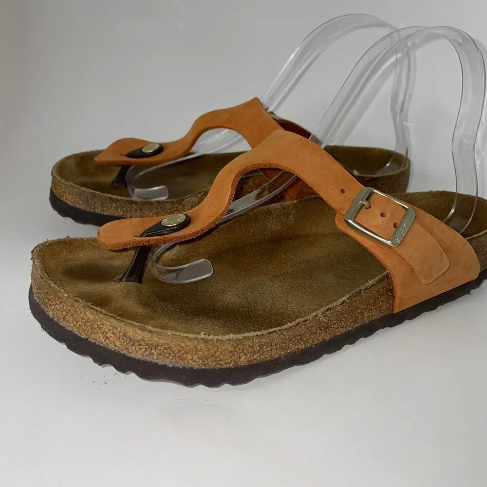 Birkenstock Gizeh Women's Leather Burnt Orange Thong Sandals Size 39 / US 8 - 8 - Picture 2 of 13